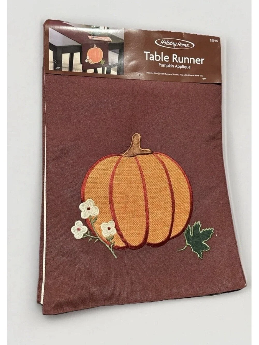Table Runner Pumpkin •Holiday Home. 13 in W x 72 in L (33.02 cm x 182,88 cm)